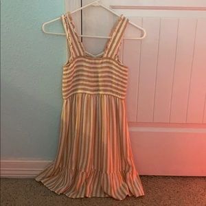 Mustard yellow and white striped sundress